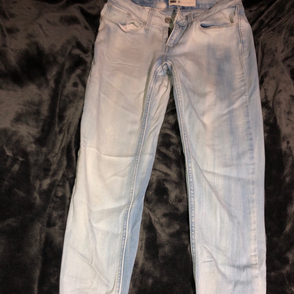 Light blue washed colored skinny jeans